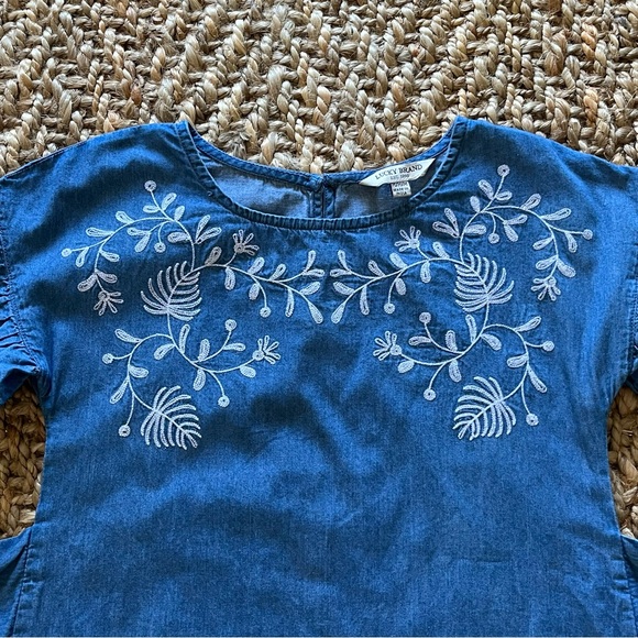 Lucky Brand Chambray Dress Denim Blue Embroidered Little Girls Medium - Picture 3 of 14